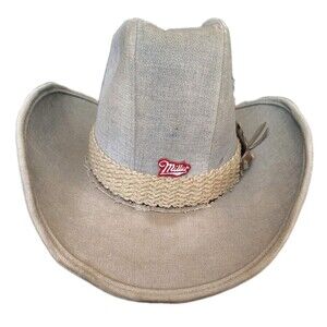 VTG Miller Beer Cowboy Hat Size L Union Made USA Suede Script Logo Horse...